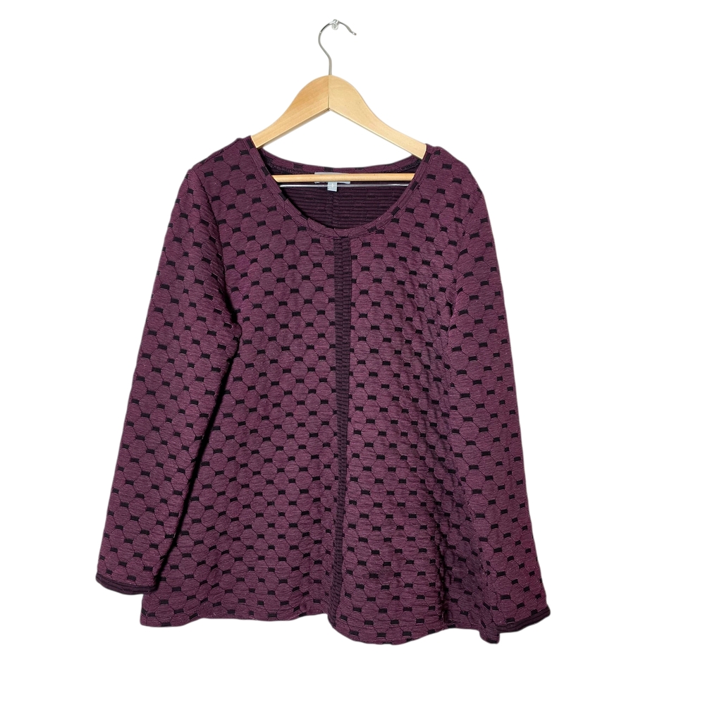 Habitat Geometric Tunic Top Sweater S‎ Burgundy Artsy Lagenlook Boho Art To Wear